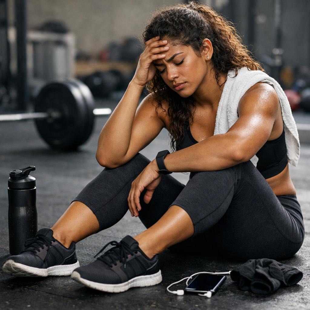 Person sitting on gym floor feeling burned out